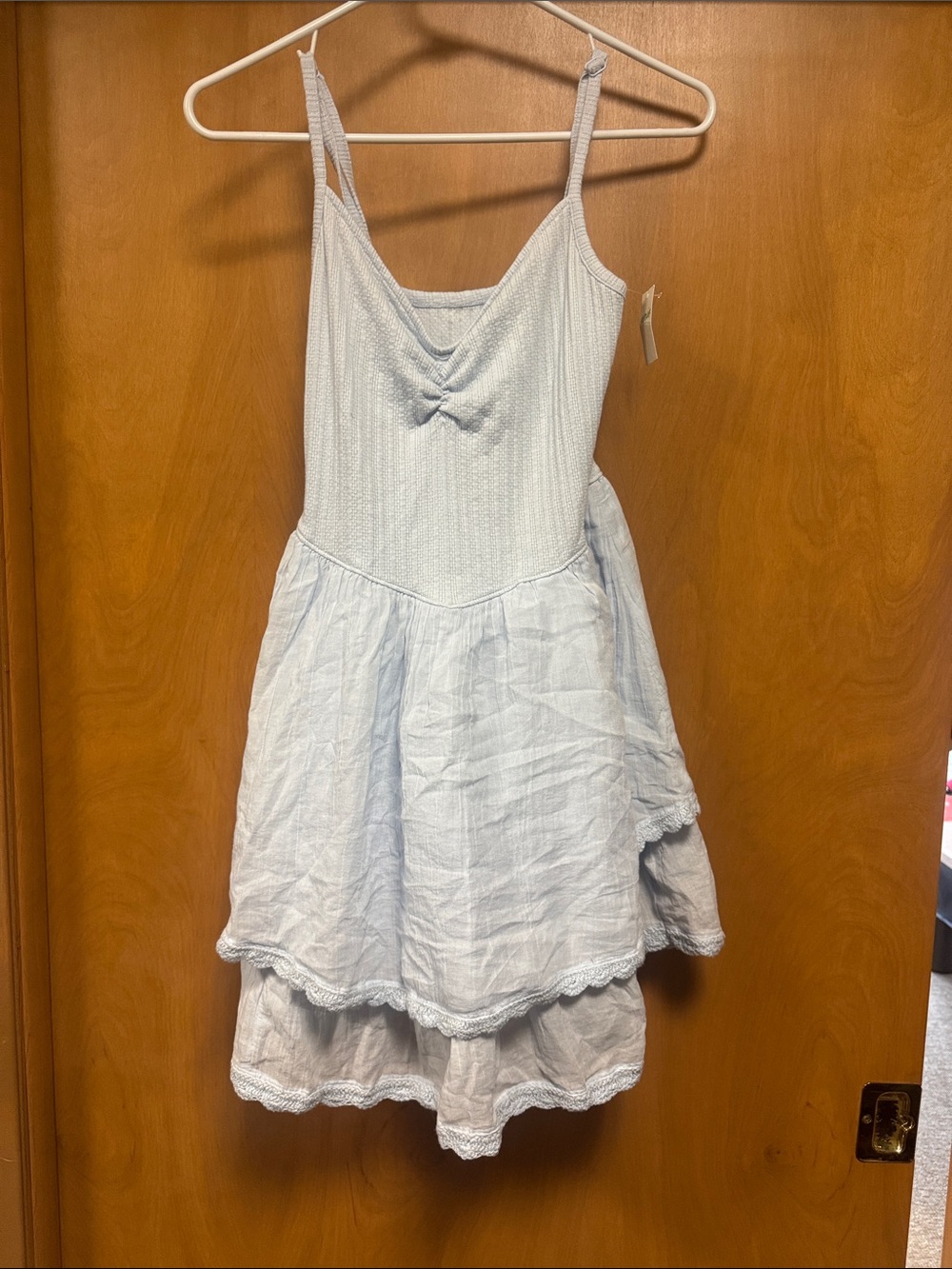 aerie light blue layered sundress with lace trim